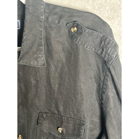 Paul Frederick | XL 100% Linen Button Up Shirt Black Roll Tab Sleeve sustainable - Picture 3 of 6